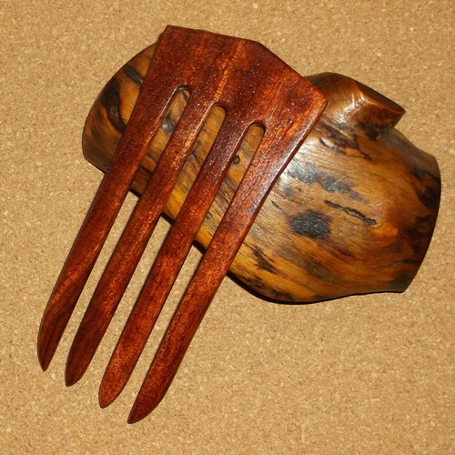 Figured Bubinga 4 prong hairfork by Jeter and sold through Longhaired Jewels